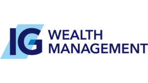 A green background with the words wealth management in blue.